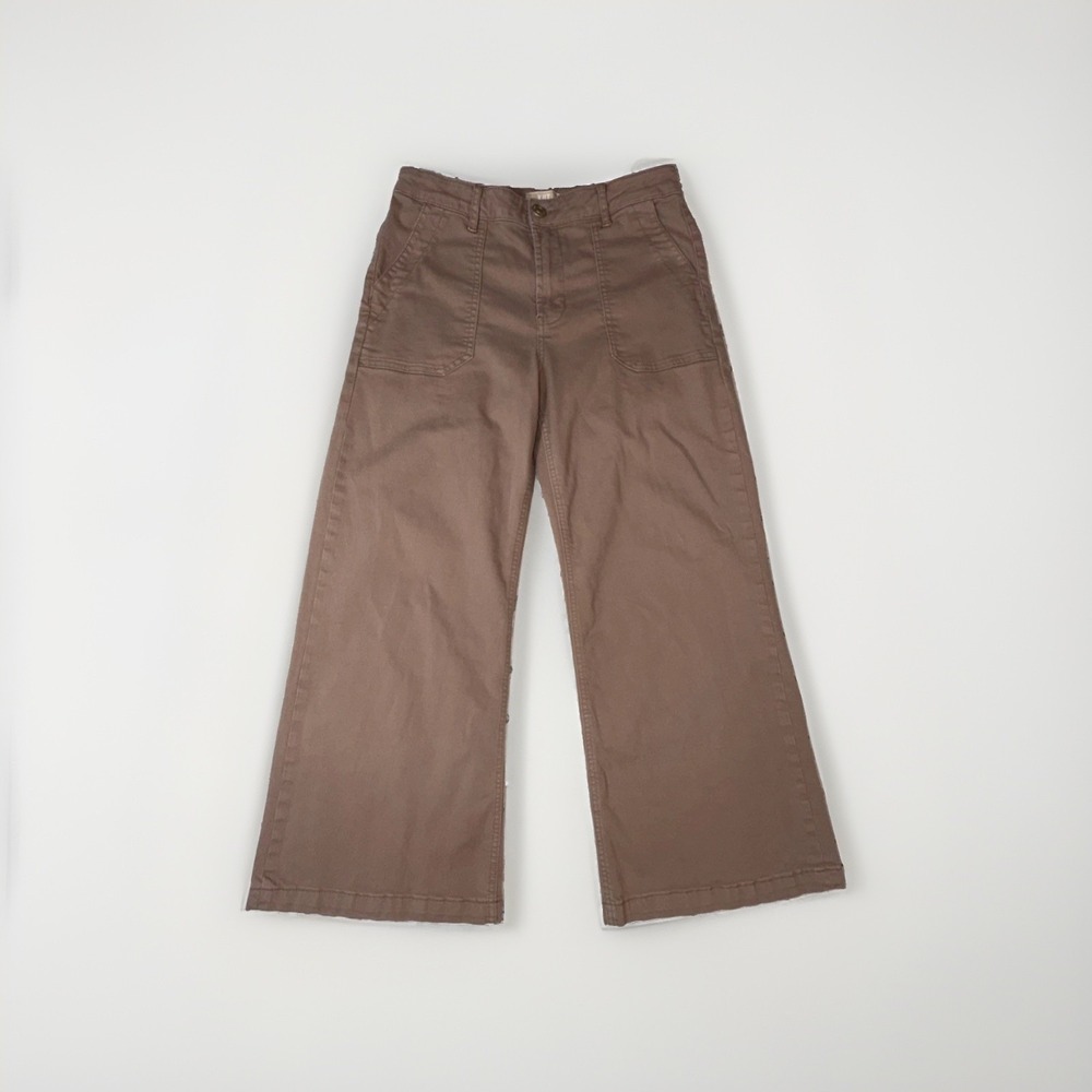 Kut from the Kloth High Rise Wide Leg Crop Pants Womans Size 8 Brown Flap Pocket